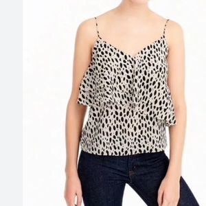 J. Crew‎ 100% Silk Ruffle Cami Leopard Print
